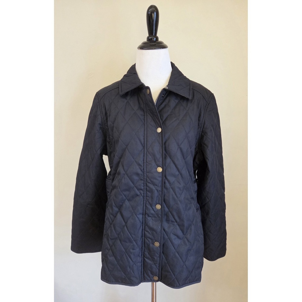 NWT LL Bean Women's Quilted Plaid Lined Riding Jacket Coat Black M Pet.